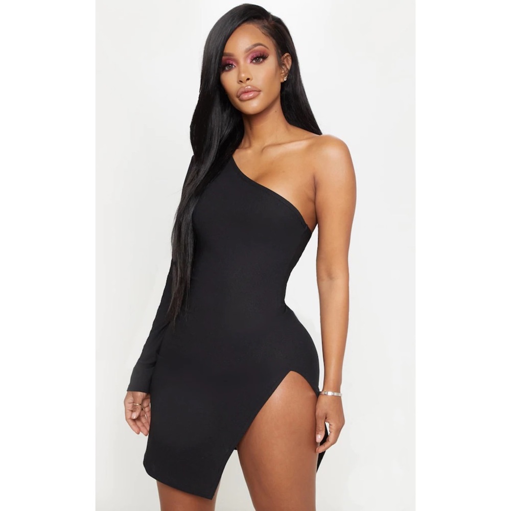 NEW Shape Black One Shoulder Split Bodycon Dress